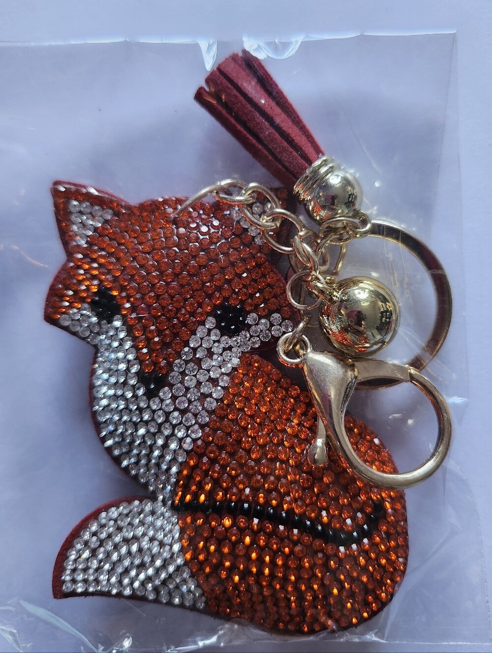 Rhinestone Fox Keychain Charm - Red